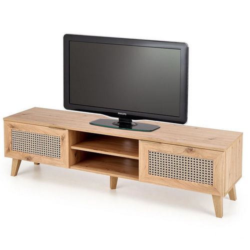Meuble TV Aspect Chêne Naturel Et Rotin Kina