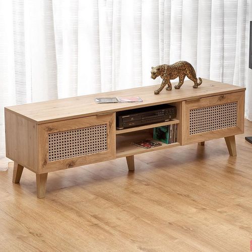 Meuble TV Aspect Chêne Naturel Et Rotin Kina