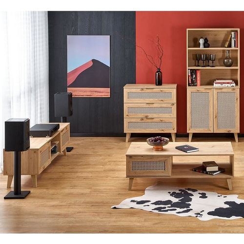 Meuble TV Aspect Chêne Naturel Et Rotin Kina