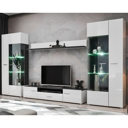 Ensemble TV Mural Noir Et Blanc Brillant Avec Éclairage LED Intégré Laika