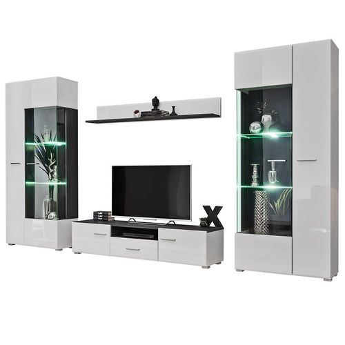 Ensemble TV Mural Noir Et Blanc Brillant Avec Éclairage LED Intégré Laika