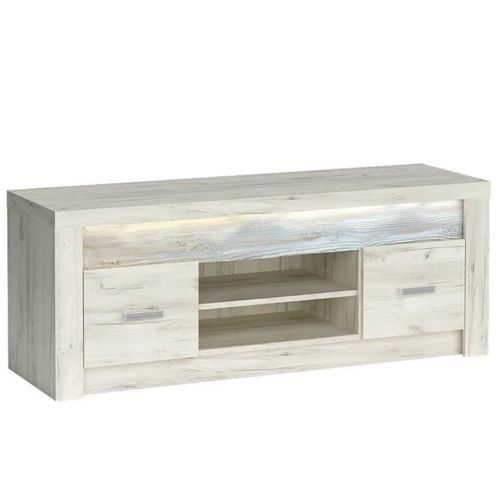 Meuble TV Bois Blanchi Avec Poignées En Métal Forever - Sans LED