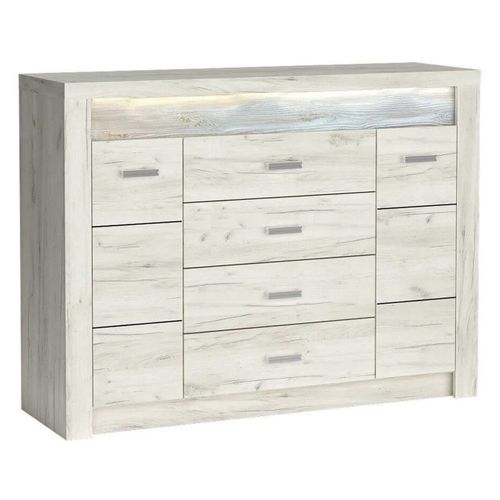 Buffet Bas Bois Blanchi Avec Poignées En Métal Forever - Blanc