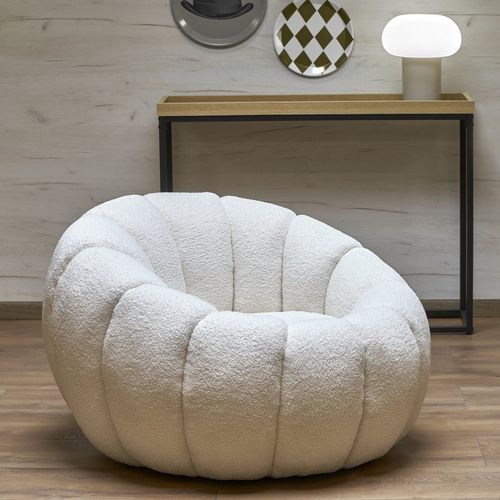 Fauteuil Rond Coquillage En Tissu Bouclette Crème Alix