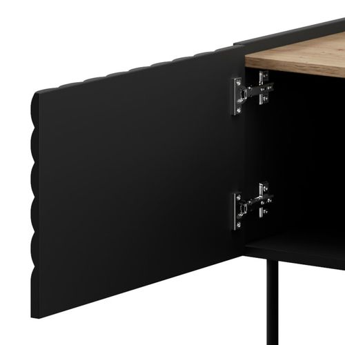 Meuble TV 200 Cm Bois Et Noir Mat 4 Portes 3d Emile