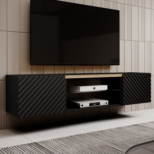 Meuble TV 180cm Noir Mat Et Bois Emile