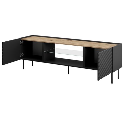Meuble TV 180cm Noir Mat Et Bois Emile