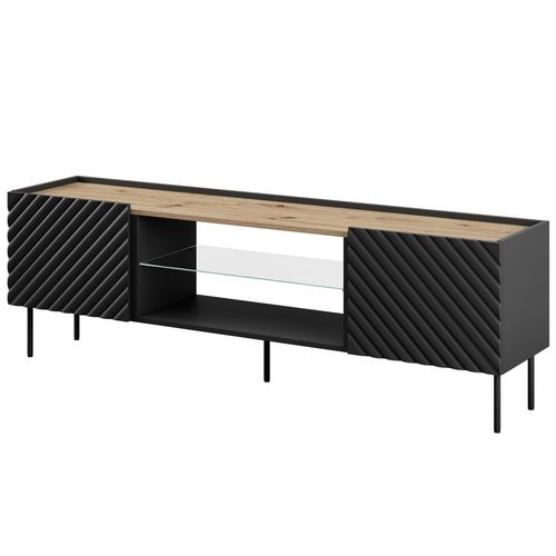 Meuble TV 180cm Noir Mat Et Bois Emile