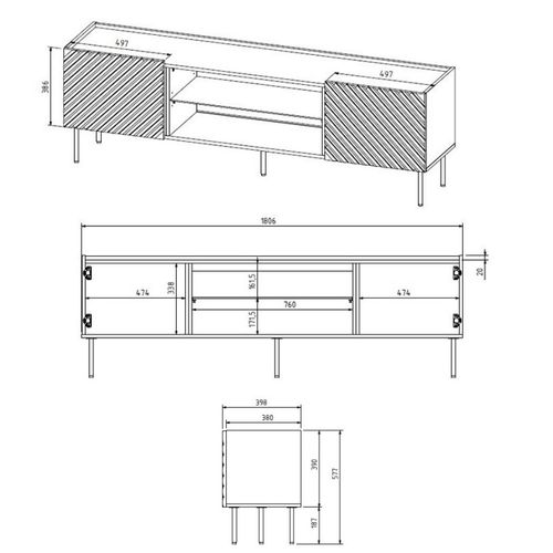 Meuble TV 180cm Noir Mat Et Bois Emile