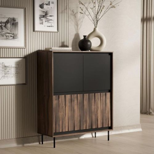 Buffet Haut Design Aspect Noyer Et Noir Mat Matty