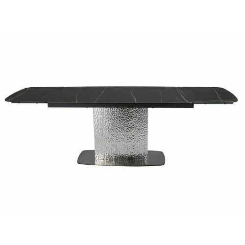 Table Design Extensible Aspect Marbre Noir Avec Pied Central En Acier Inoxydable Eglantine