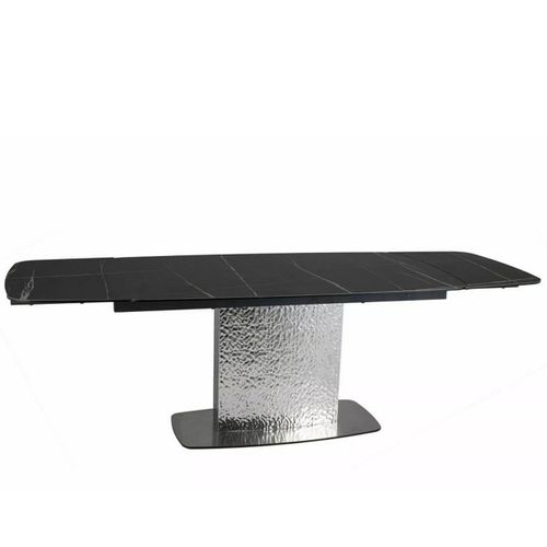 Table Design Extensible Aspect Marbre Noir Avec Pied Central En Acier Inoxydable Eglantine