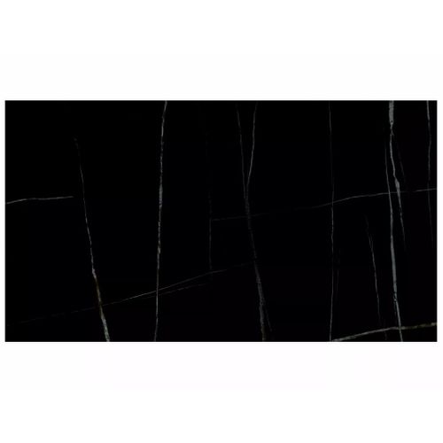 Table Design Extensible Aspect Marbre Noir Avec Pied Central En Acier Inoxydable Eglantine