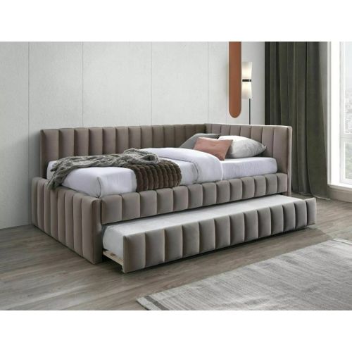 Lit Gigogne Design 120 X 200 En Velours Beige Onyx