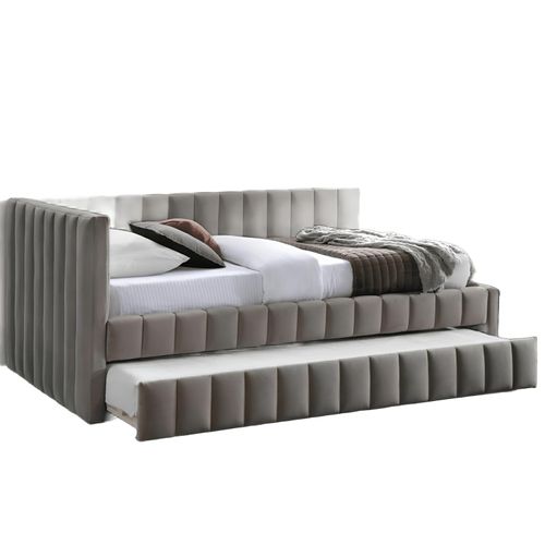 Lit Gigogne Design 120 X 200 En Velours Beige Onyx