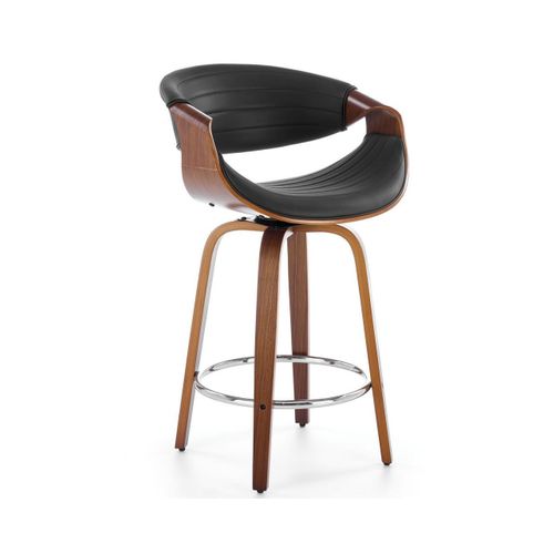 Chaise De Bar Design Plaqué Noyer Et Éco-cuir Noir Aster
