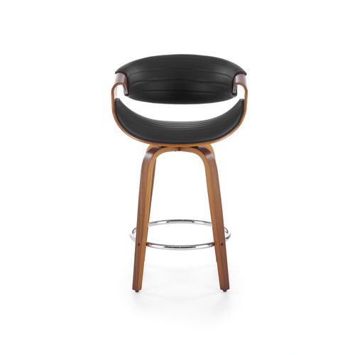Chaise De Bar Design Plaqué Noyer Et Éco-cuir Noir Aster