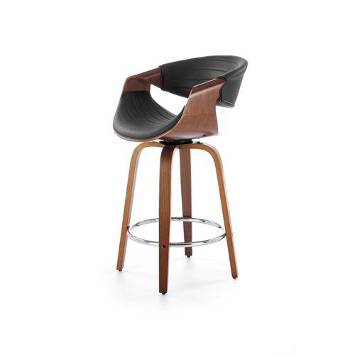 Chaise De Bar Design Plaqué Noyer Et Éco-cuir Noir Aster