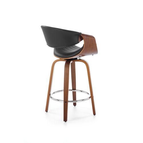 Chaise De Bar Design Plaqué Noyer Et Éco-cuir Noir Aster