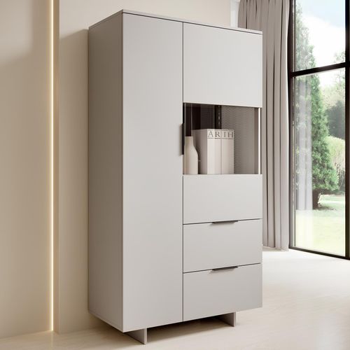 Vitrine Beige Mat 2 Portes 2 Tiroirs Jude