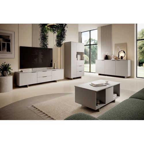 Meuble TV Beige 2 Portes 2 Tiroirs Jude