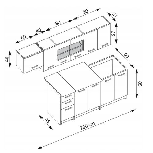 Cuisine Complète 260cm Avec Décor Gris Et Chêne Filly