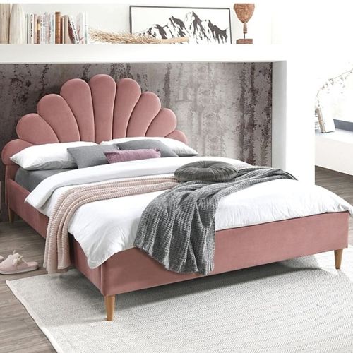 Lit Coquillage Velours Rose 160 X 200 Cm Sohan