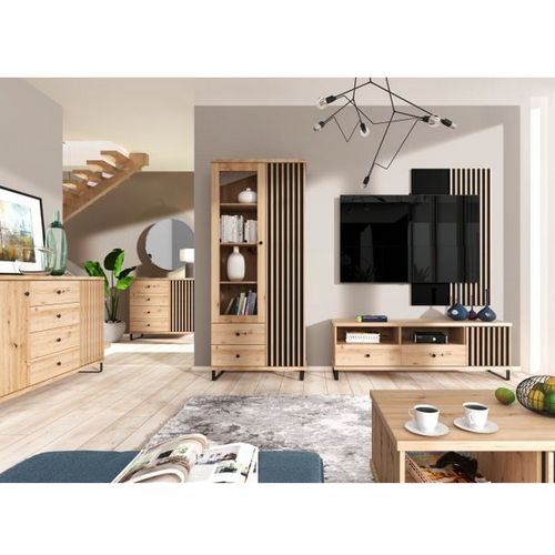 Meuble TV Aspect Chêne Avec Pieds En Métal Noir Hendall