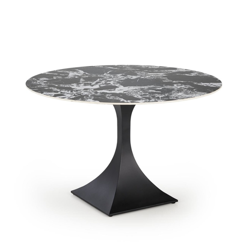 Table à Manger Ronde 120 Cm Marbre Noir Et Pieds Noir Lanuem