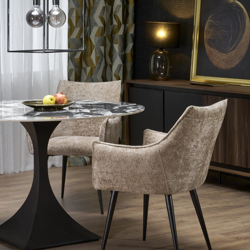 Table à Manger Ronde 120 Cm Marbre Noir Et Pieds Noir Lanuem