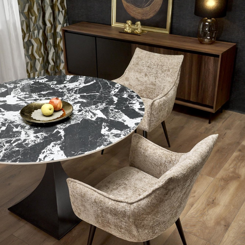 Table à Manger Ronde 120 Cm Marbre Noir Et Pieds Noir Lanuem