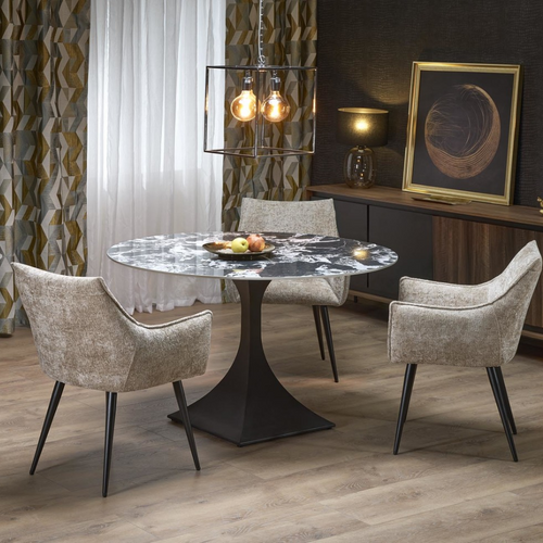 Table à Manger Ronde 120 Cm Marbre Noir Et Pieds Noir Lanuem