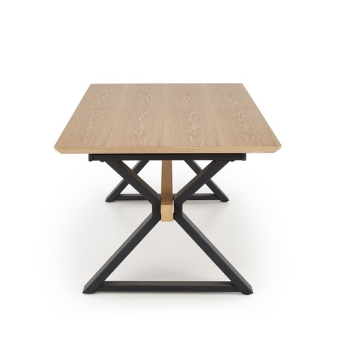 Table à Manger Extensible 180 - 300 Cm En Bois Naturel Et Pieds En Métal Noir Henry