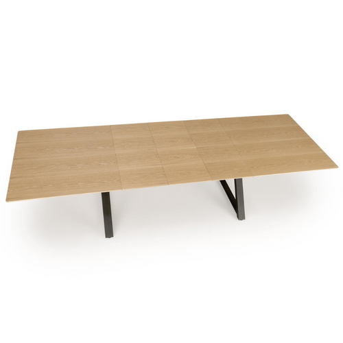 Table à Manger Extensible 180 - 300 Cm En Bois Naturel Et Pieds En Métal Noir Henry