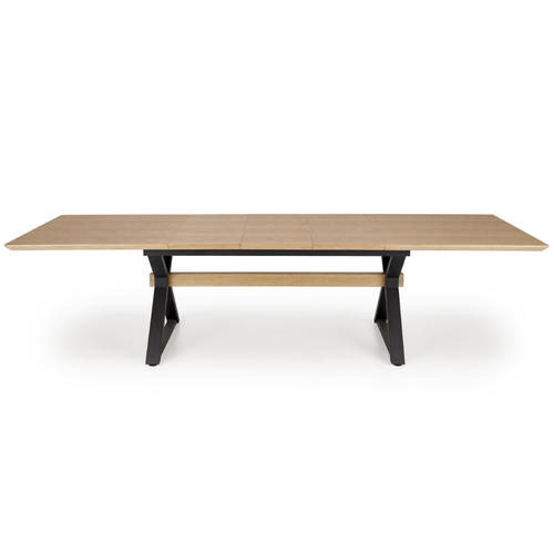 Table à Manger Extensible 180 - 300 Cm En Bois Naturel Et Pieds En Métal Noir Henry