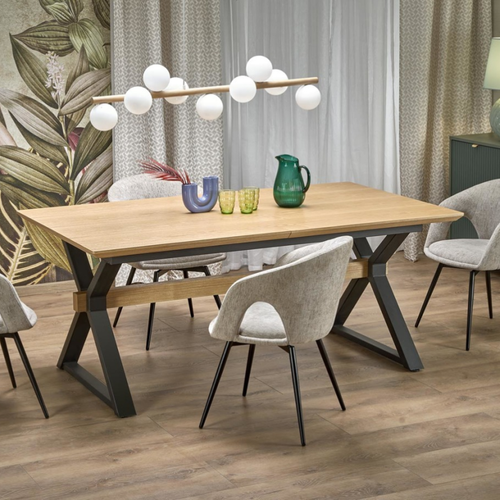 Table à Manger Extensible 180 - 300 Cm En Bois Naturel Et Pieds En Métal Noir Henry