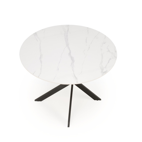 Table à Manger Ronde 100 Cm Plateau Marbre Blanc Et Pieds Noir Edgar 2
