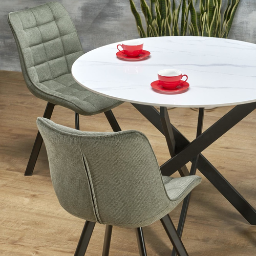 Table à Manger Ronde 100 Cm Plateau Marbre Blanc Et Pieds Noir Edgar 2