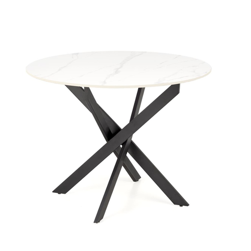 Table à Manger Ronde 100 Cm Plateau Marbre Blanc Et Pieds Noir Edgar 2