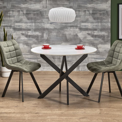 Table à Manger Ronde 100 Cm Plateau Marbre Blanc Et Pieds Noir Edgar 2