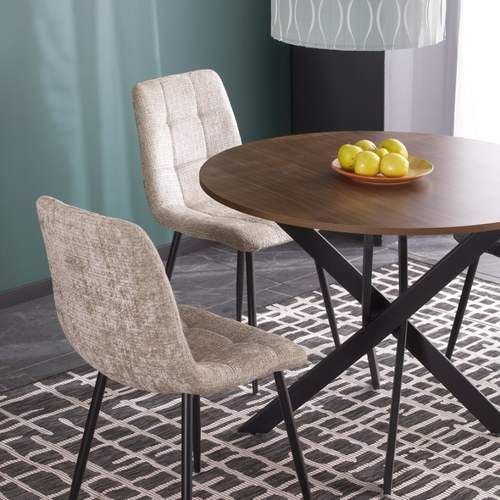 Table à Manger Ronde 100 Cm Plateau Noix Et Pieds Noir Edgar