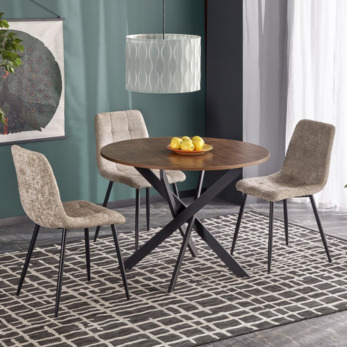 Table à Manger Ronde 100 Cm Plateau Noix Et Pieds Noir Edgar