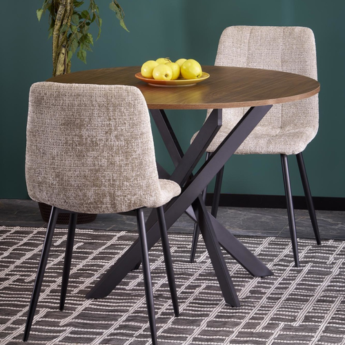 Table à Manger Ronde 100 Cm Plateau Noix Et Pieds Noir Edgar