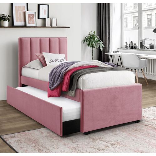 Lit Gigogne 90 X 200cm Rose Avec Sommiers à Lattes Tom