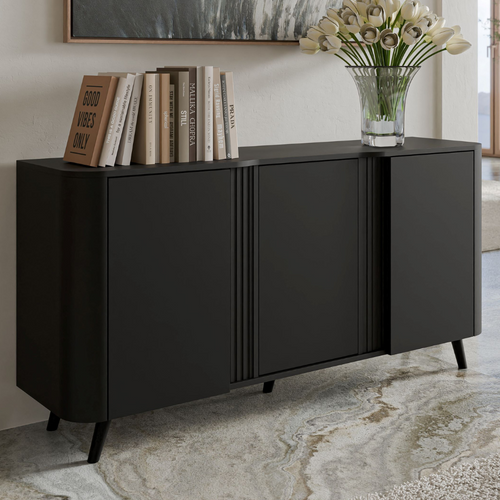 Buffet Design Noir Mat Arrondi - 3 Portes - 150cm Viali