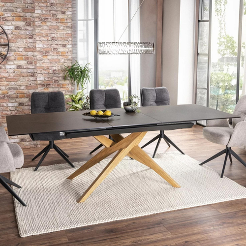 Table Design Céramique Bronze - 180/230 Cm - Pieds Bois - Viani