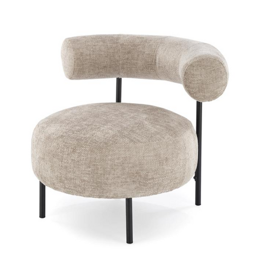 Chaise Retro Ronde En Tissu Beige Roby