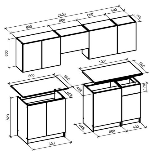 Cuisine 240 Cm Style Chêne Et Noir Charbon Justin