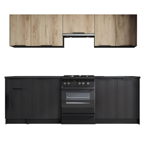 Cuisine 240 Cm Style Chêne Et Noir Charbon Justin