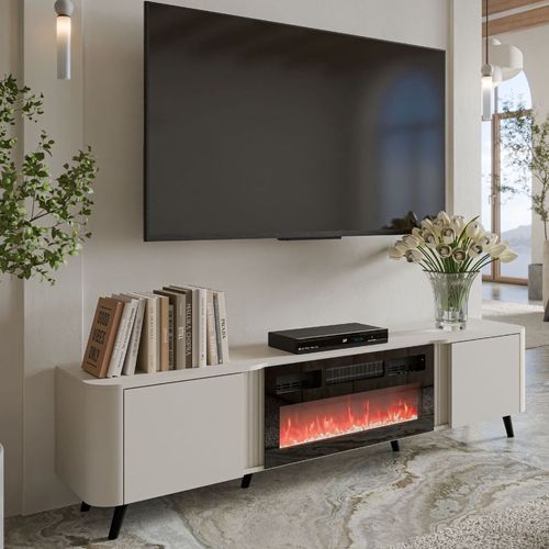 Meuble Télé Beige 200 Cm Avec Cheminée Électrique Lucky